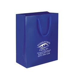 IMPRINTED BLUE Medium Paper Bag 8 W x 4 D x 10" H (100/box | Minimum order - 5 boxes)